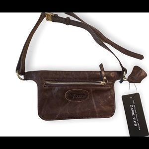 Vicenzo belt pocket bag, pouch, brown genuine leather, zipper, OS